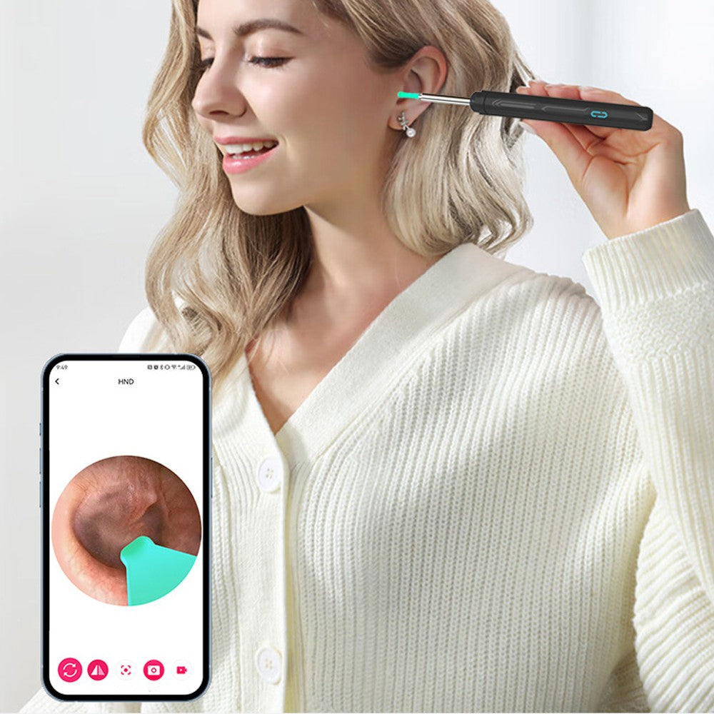 Wireless Visual Otoscope WiFi Ear Wax Removal Tool with Ear Pick Set - Black