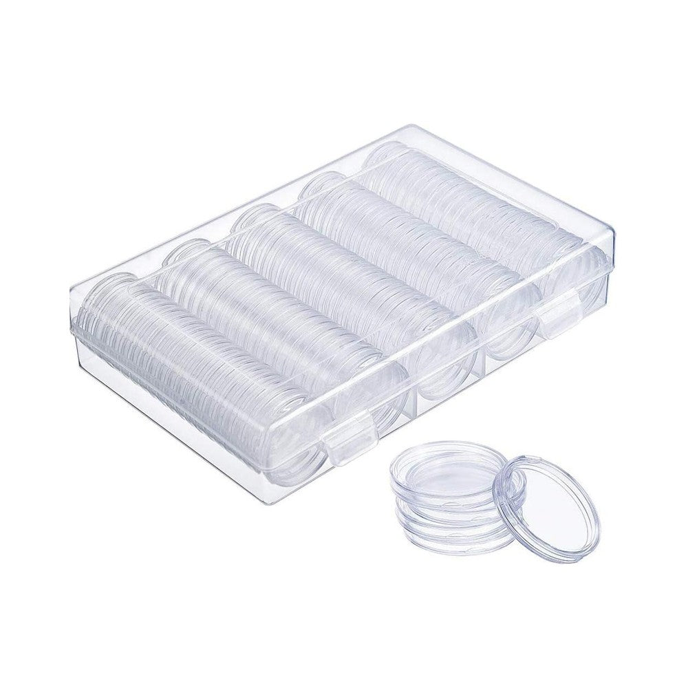 100Pcs Clear Plastic Coin Capsules with Coin Protection Box for Coin Collection