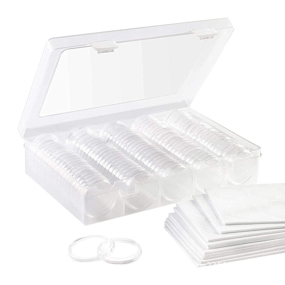 100Pcs Clear Plastic Coin Capsules with Coin Protection Box for Coin Collection