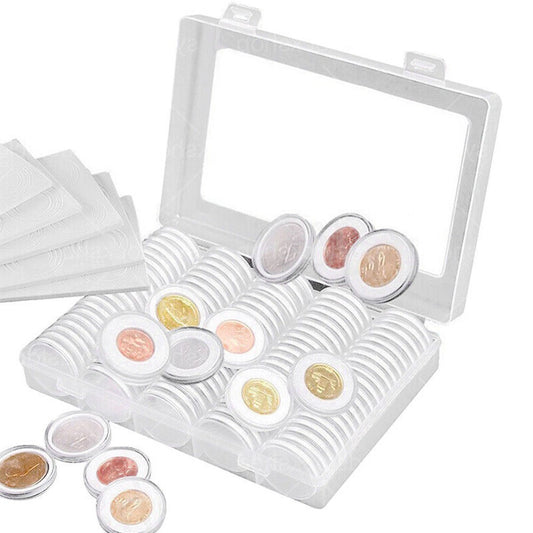 200Pcs Clear Plastic Coin Capsules with Coin Protection Box for Coin Collection