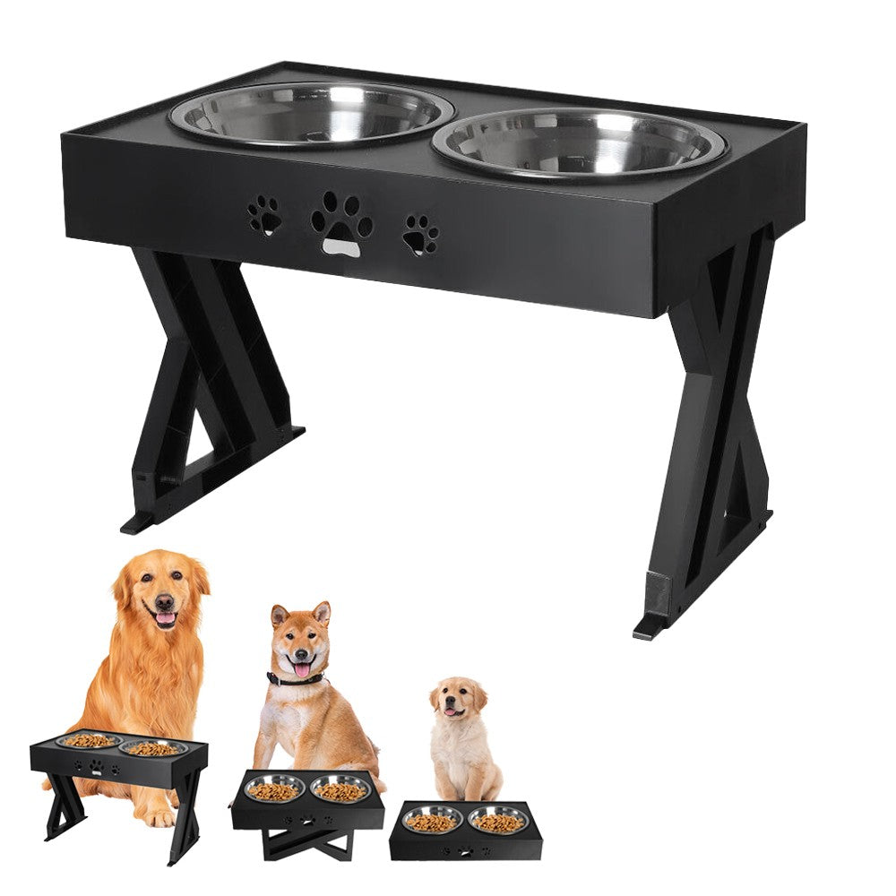 Elevated Dog Bowl Adjustable Height Raised Stand Pet Feeder with Double Bowl
