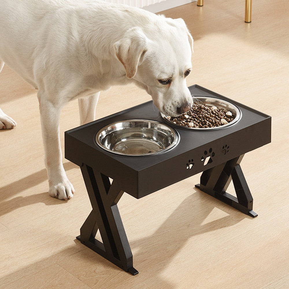 Elevated Dog Bowl Adjustable Height Raised Stand Pet Feeder with Double Bowl