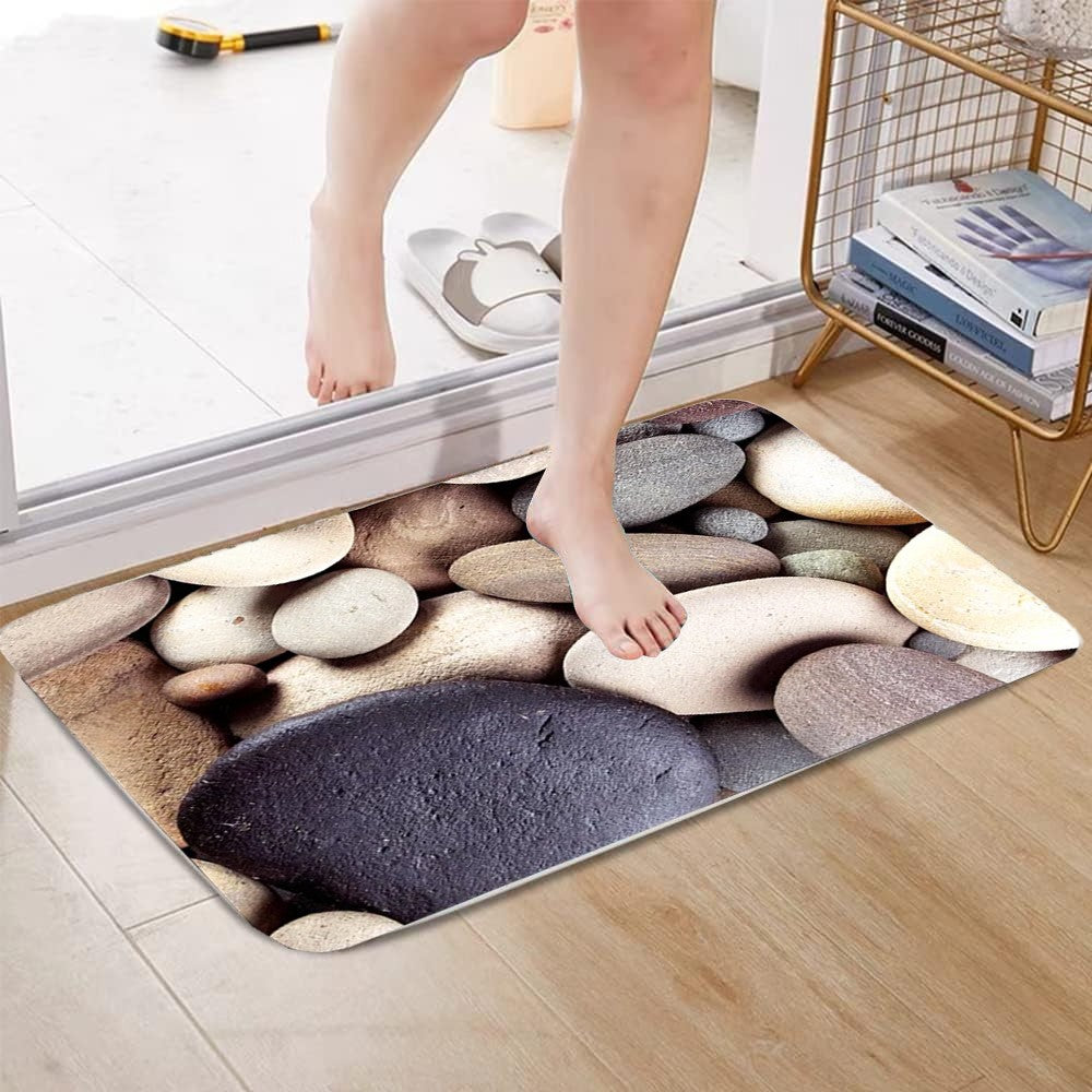 3-Piece Bathroom Mat Set Non-Slip Toilet Lid Cover Pedestal Mat - Stones Style