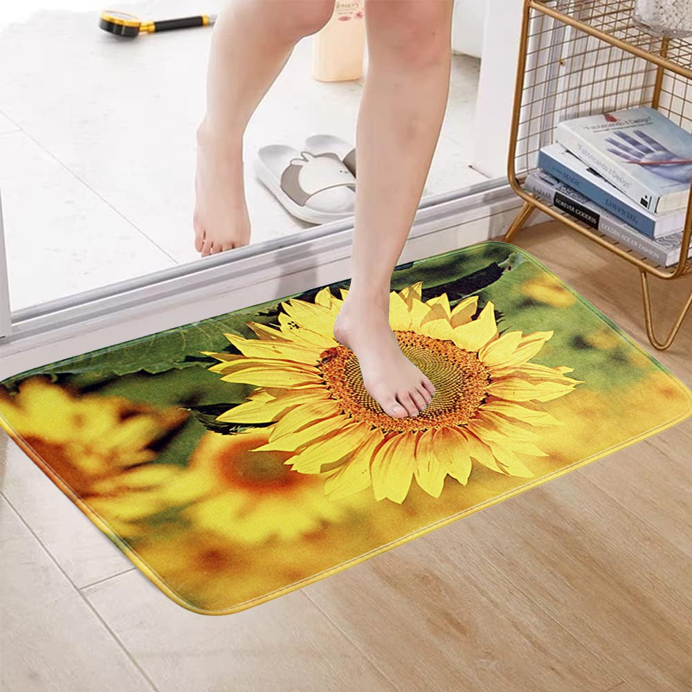 3-Piece Bathroom Mat Set Non-Slip Toilet Lid Cover Pedestal Mat -Sunflower Style