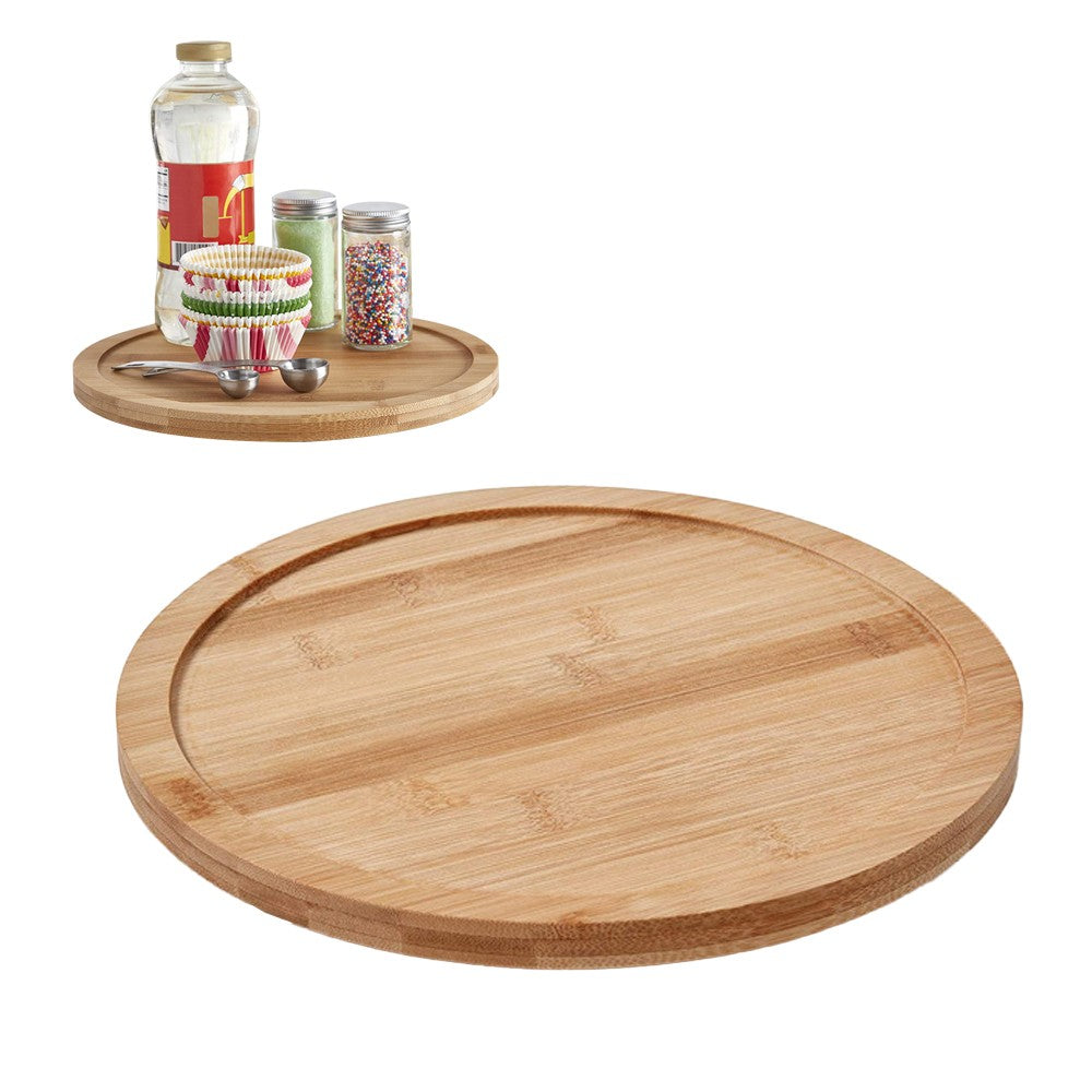1Pc Bamboo Lazy Susan Turntable Rotating Organizer Tray Kitchen Spice Rack