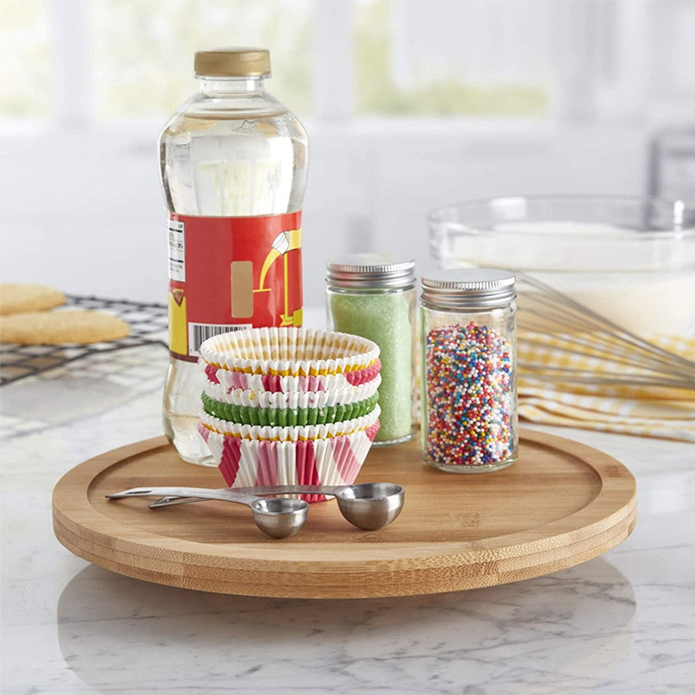 1Pc Bamboo Lazy Susan Turntable Rotating Organizer Tray Kitchen Spice Rack