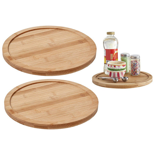 2Pcs Bamboo Lazy Susan Turntable Rotating Organizer Tray Kitchen Spice Rack