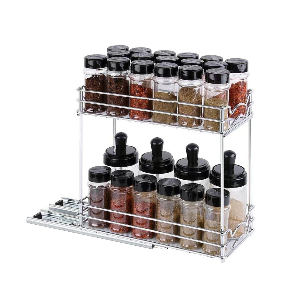2 Tiers Pull Out Spice Rack Organizer Slide Out Drawer Cabinet Organizer Kitchen Storage Rack