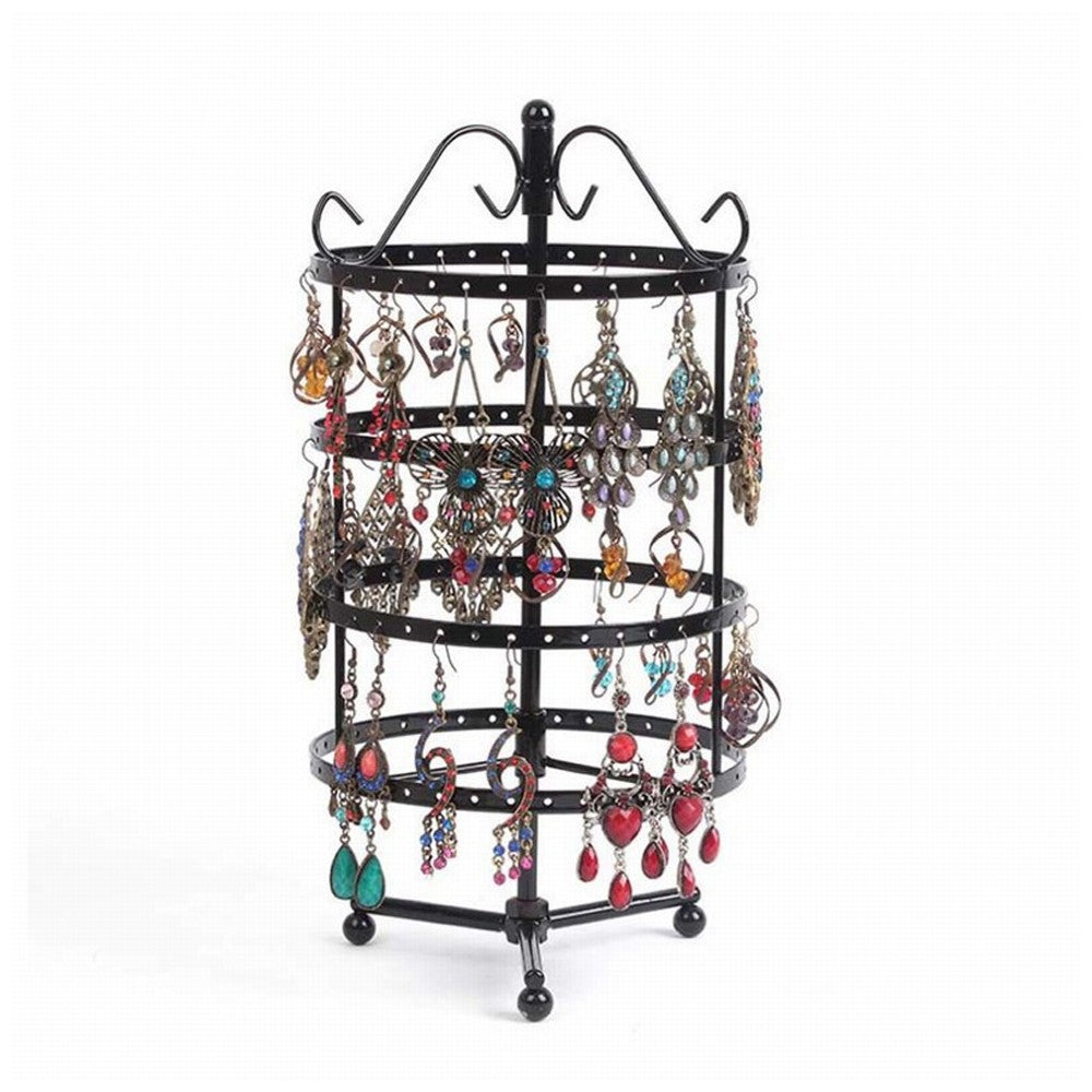4-Tier Rotating Earring Holder 144 Holes Earring Display Hanging Rack - Black