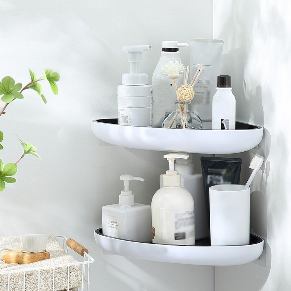 2Pcs Wall Mount Bathroom Corner Shower Shelf Caddy Floating Storage Tray - Black