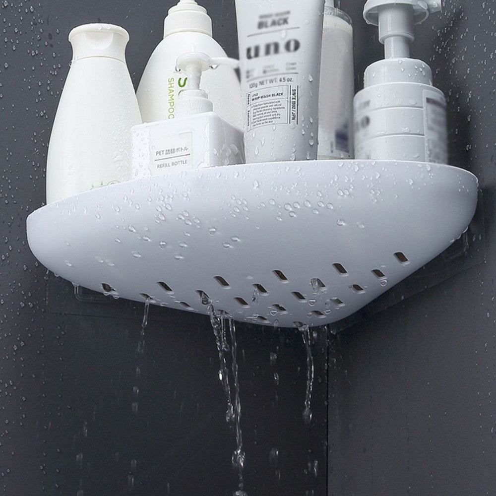 1Pc Wall Mount Bathroom Corner Shower Shelf Caddy Floating Storage Tray - Black