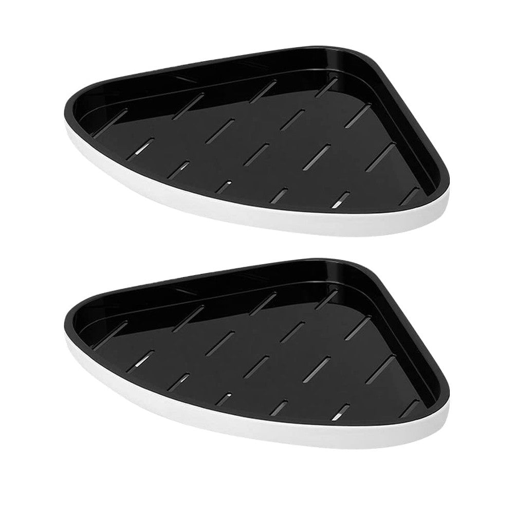 2Pcs Wall Mount Bathroom Corner Shower Shelf Caddy Floating Storage Tray - Black
