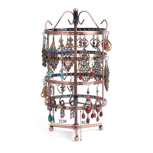 4-Tier Rotating Earring Holder 144 Holes Earring Display Hanging Rack - Brown