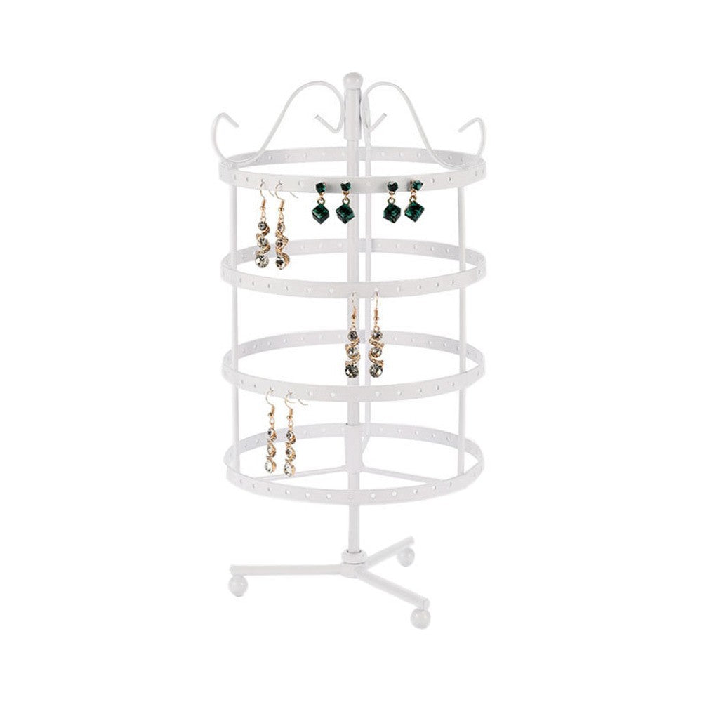 4-Tier Rotating Earring Holder 144 Holes Earring Display Hanging Rack - White