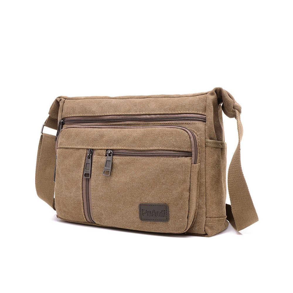 Mens Canvas Shoulder Messenger Bag Crossbody Bag Satchel Bag - Coffee