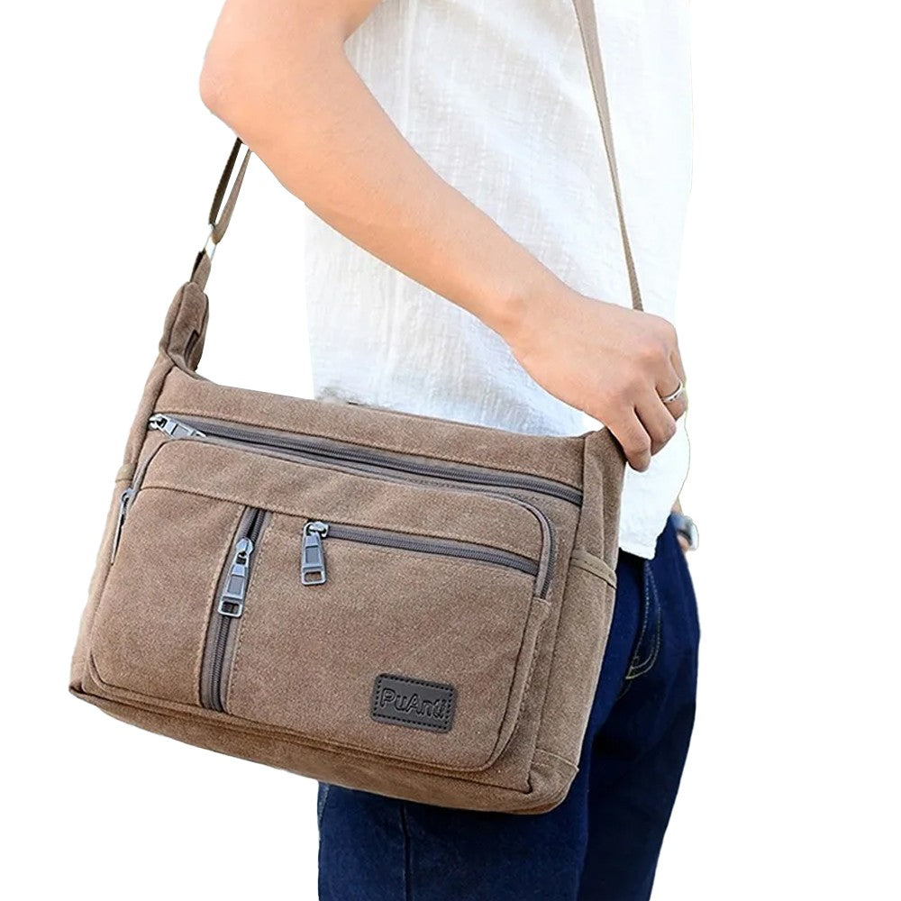 Mens Canvas Shoulder Messenger Bag Crossbody Bag Satchel Bag - Coffee