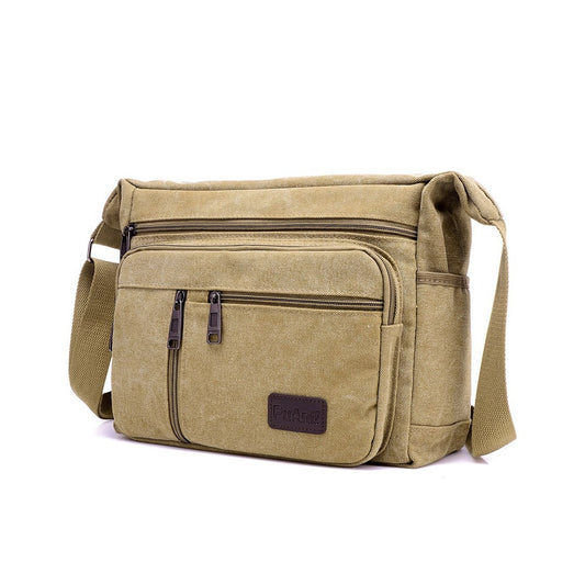 Mens Canvas Shoulder Messenger Bag Crossbody Bag Satchel Bag - Khaki