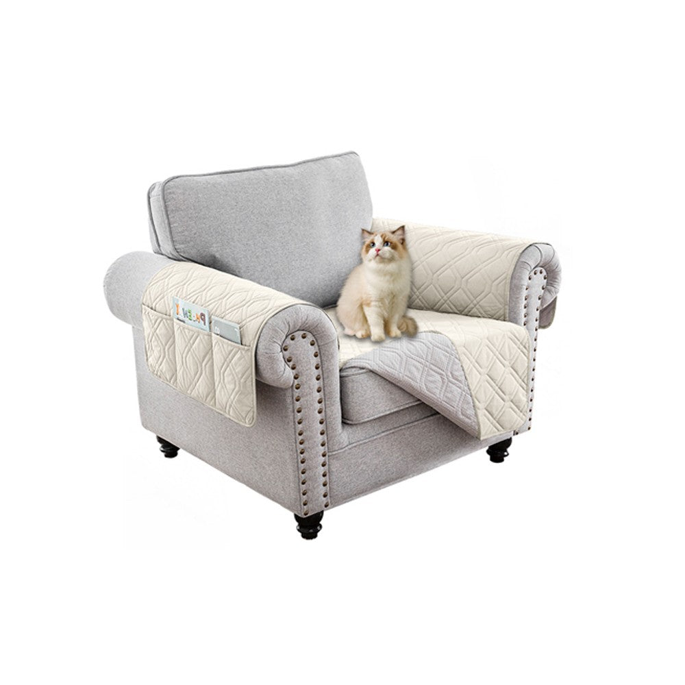 For 1-Seater Sofa Water Resistant Sofa Seat Cover Couch Slipcover - Beige