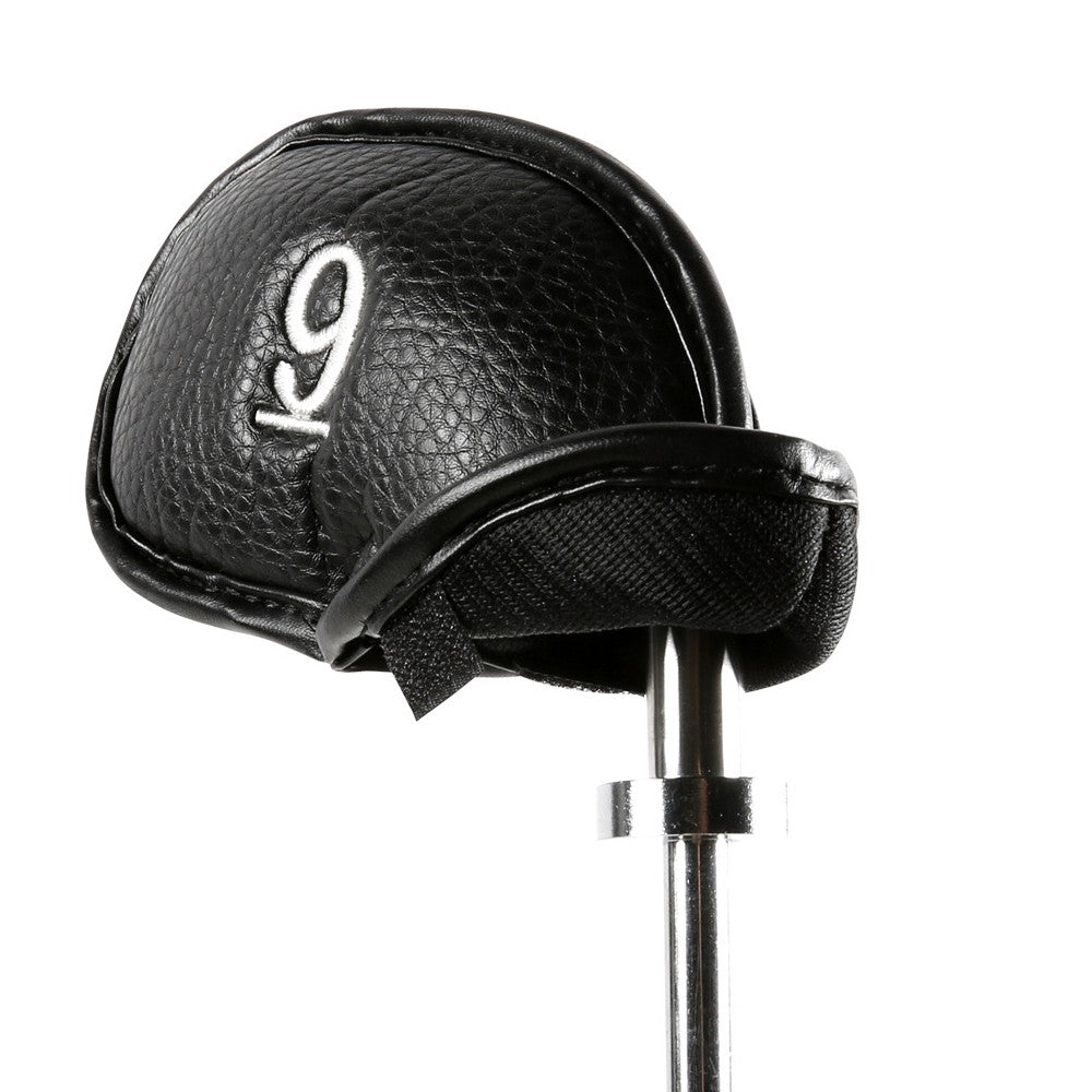 12-Piece Golf Iron Club Head Cover Set PU Leather Putter Head Cover - Black