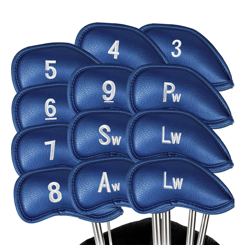 12-Piece Golf Iron Club Head Cover Set PU Leather Putter Head Cover - Blue