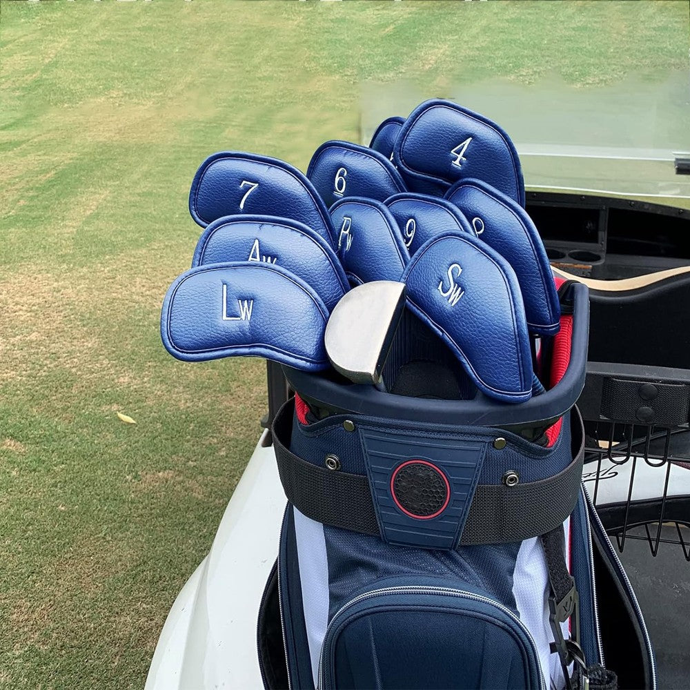 12-Piece Golf Iron Club Head Cover Set PU Leather Putter Head Cover - Blue