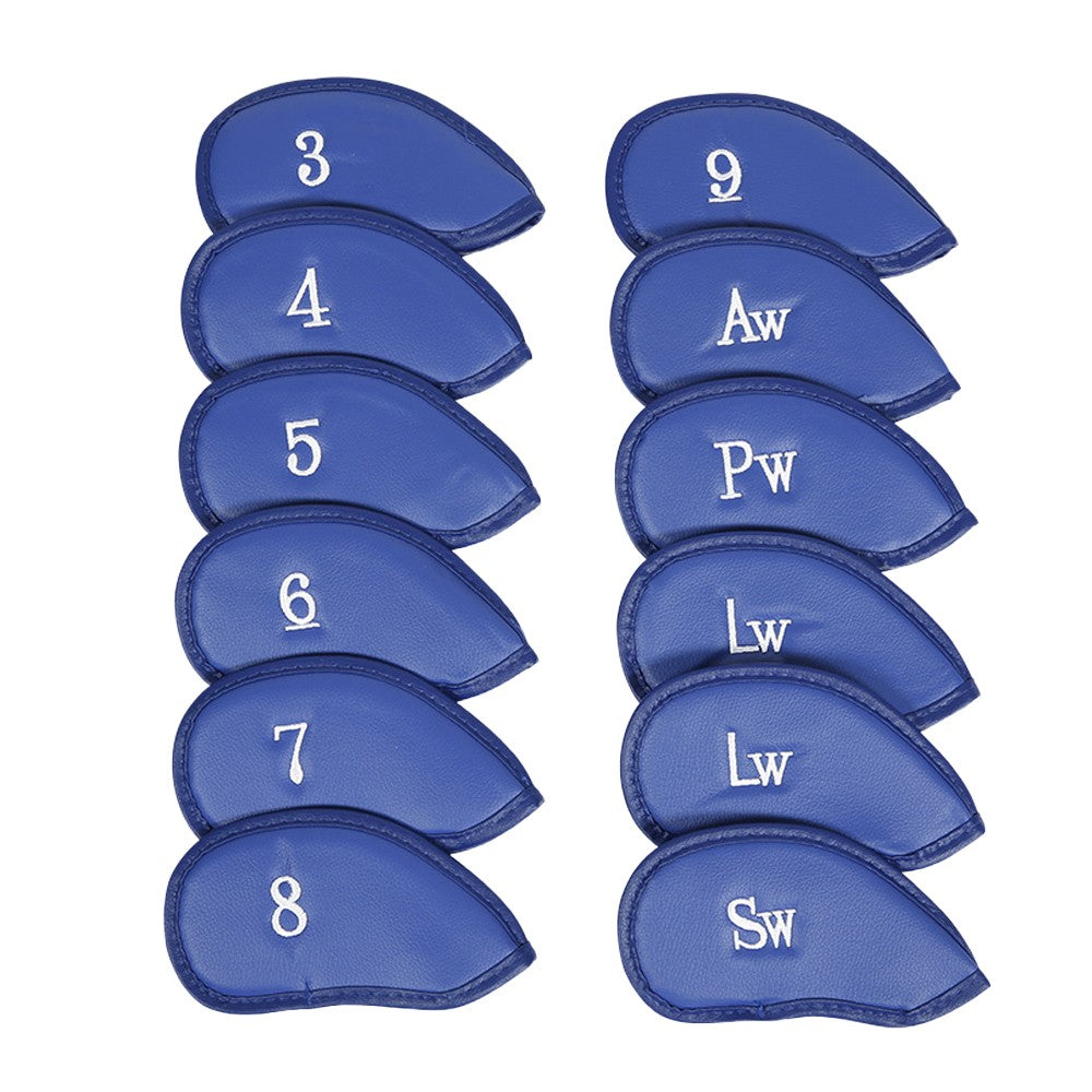 12-Piece Golf Iron Club Head Cover Set PU Leather Putter Head Cover - Blue