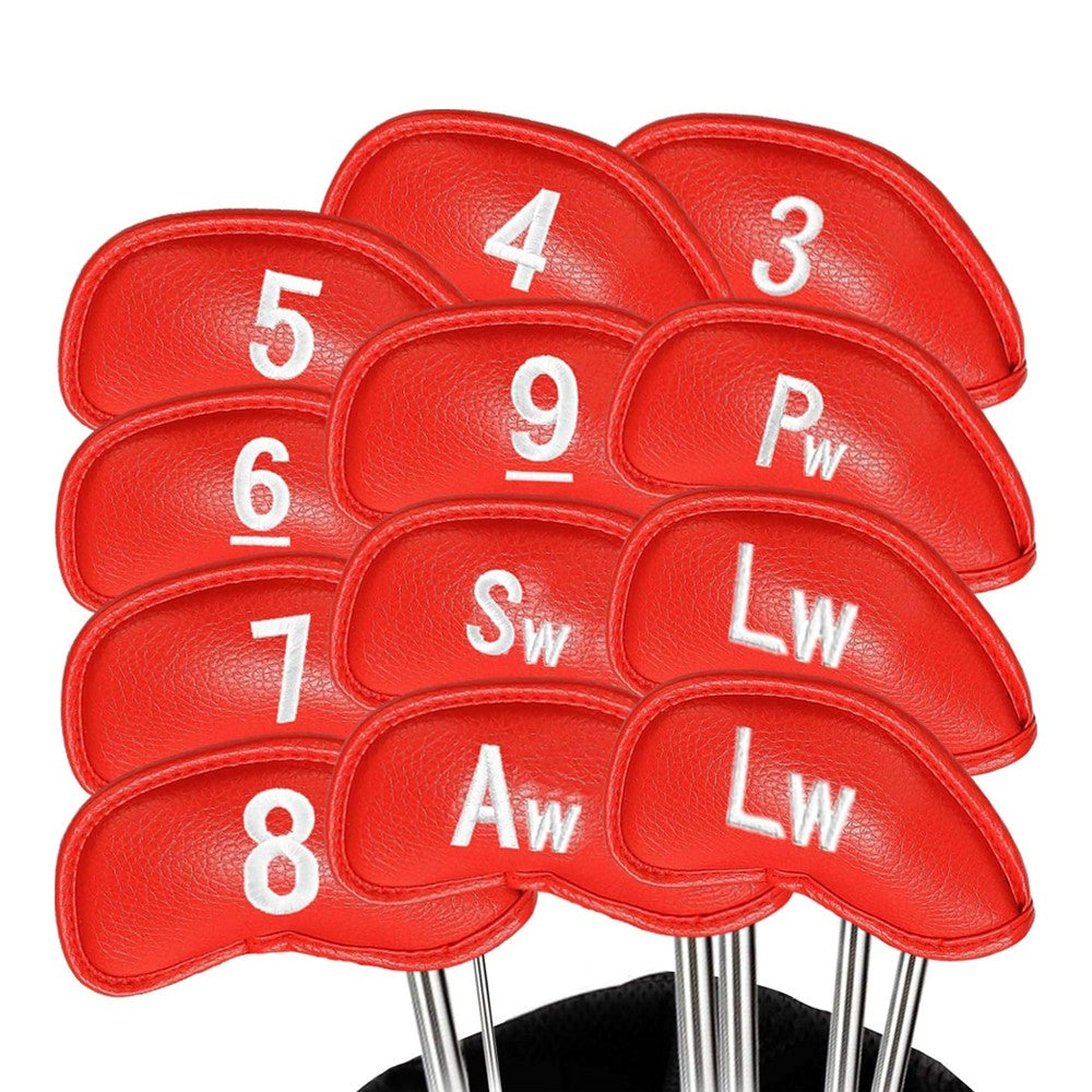 12-Piece Golf Iron Club Head Cover Set PU Leather Putter Head Cover - Red