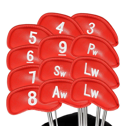 12-Piece Golf Iron Club Head Cover Set PU Leather Putter Head Cover - Red
