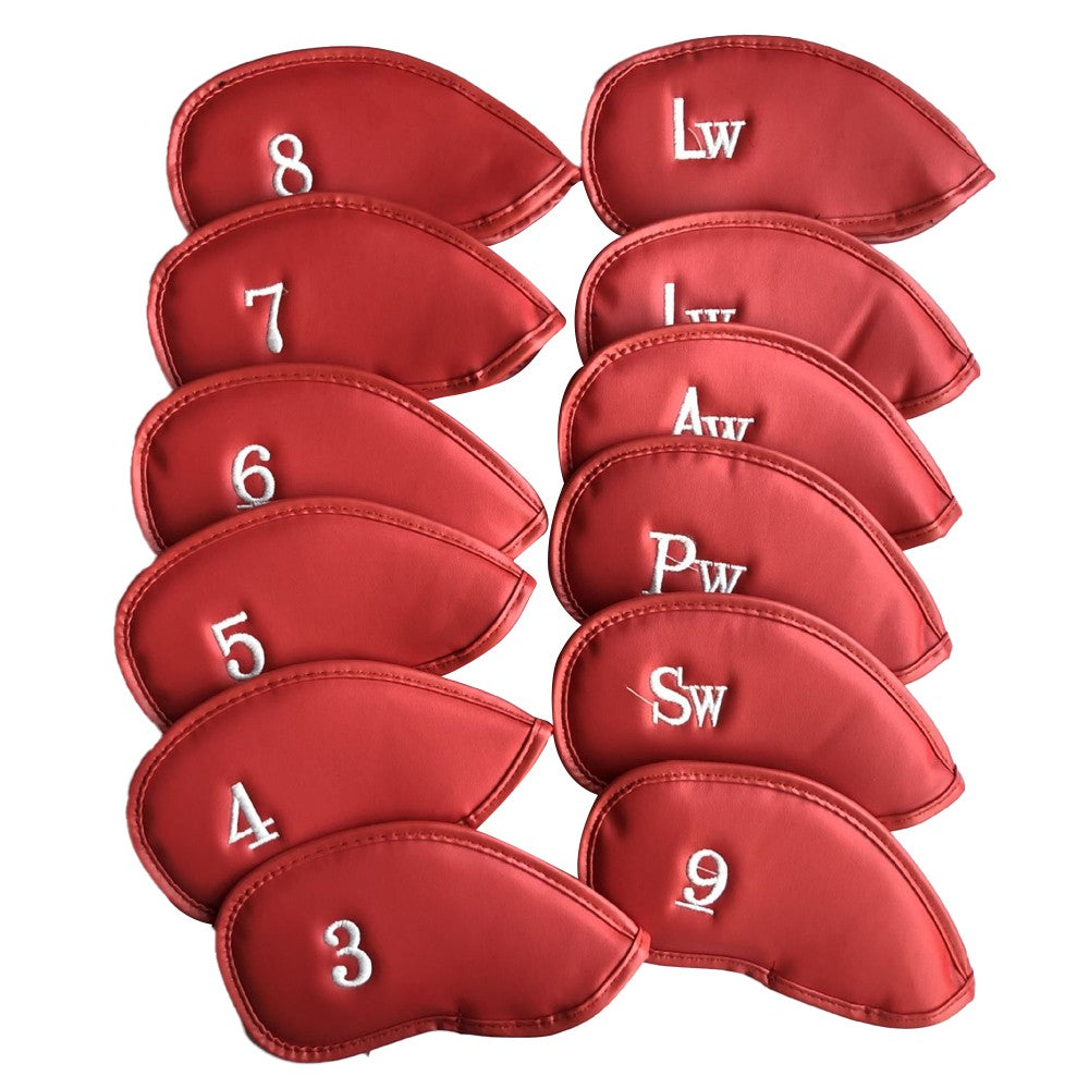 12-Piece Golf Iron Club Head Cover Set PU Leather Putter Head Cover - Red