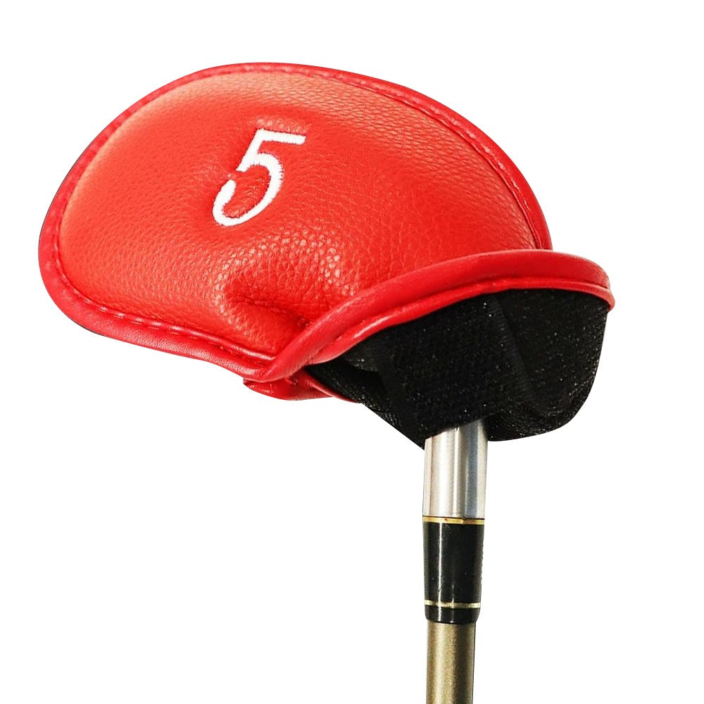 12-Piece Golf Iron Club Head Cover Set PU Leather Putter Head Cover - Red