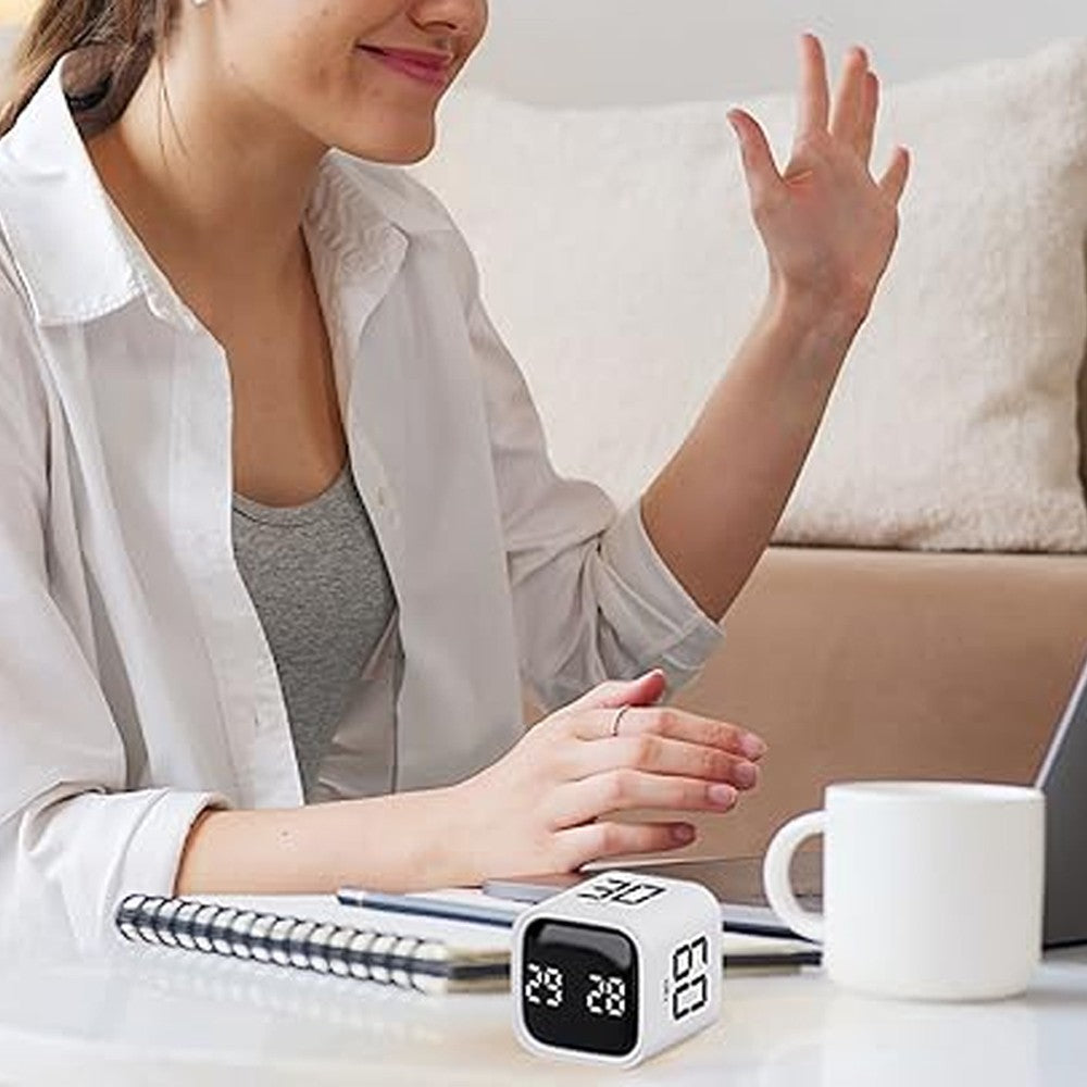 Rotation Cube Timer Countdown Timer Gravity Timer for Work Study - White