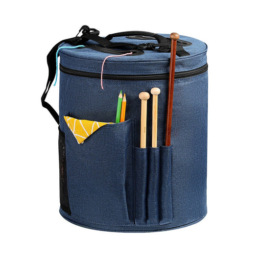 Knitting Bag Yarn Organizer Tote Storage Bag with Shoulder Strap - Blue