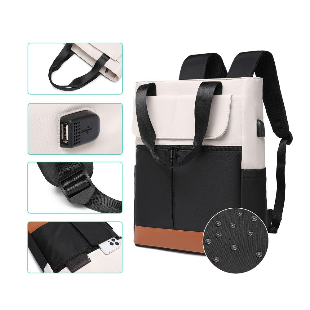 Laptop Backpack with USB Charging Port Travel Daypack Tote Bag - Black