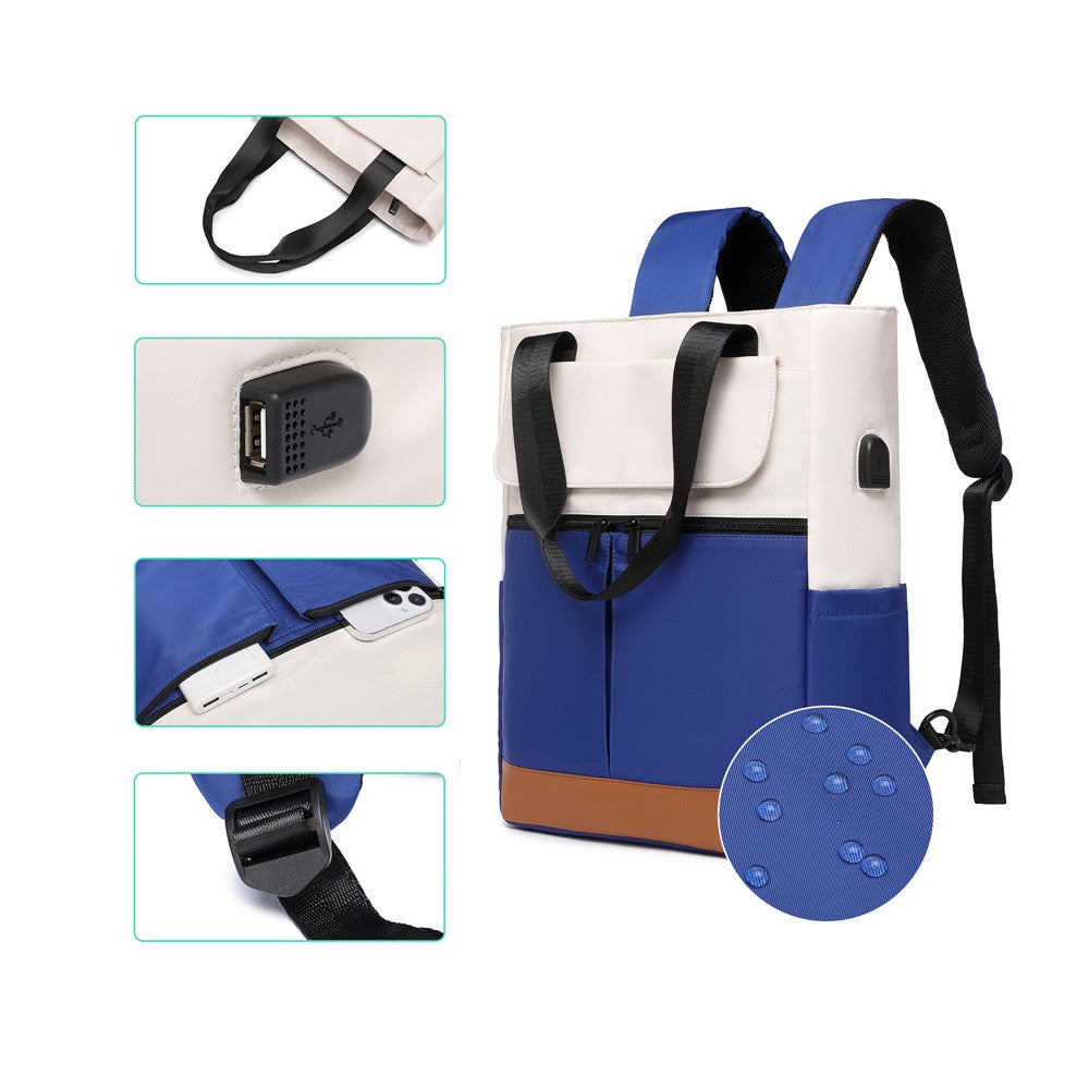 Laptop Backpack with USB Charging Port Travel Daypack Tote Bag - Blue