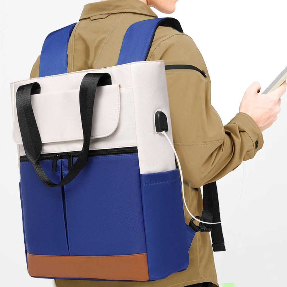 Laptop Backpack with USB Charging Port Travel Daypack Tote Bag - Blue