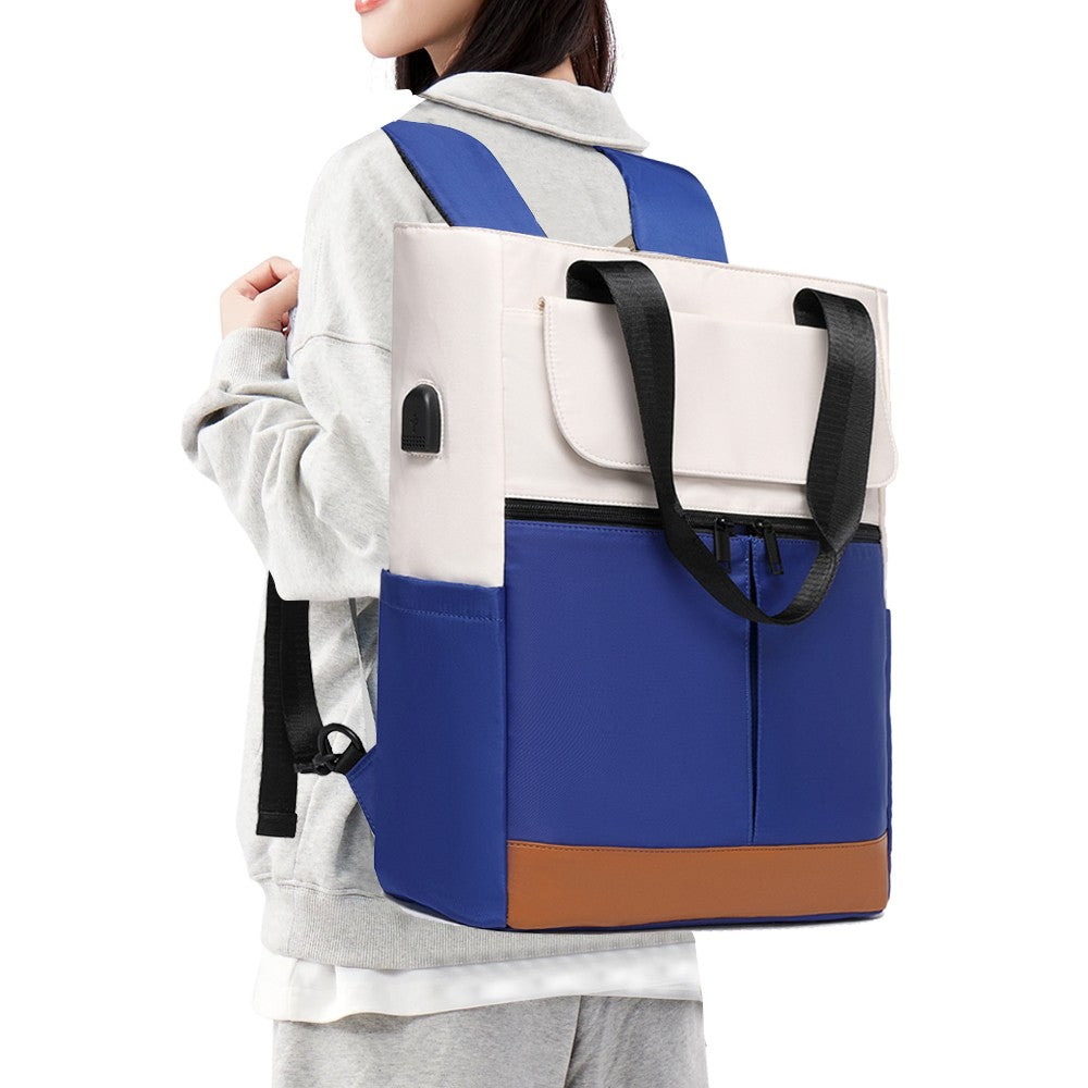 Laptop Backpack with USB Charging Port Travel Daypack Tote Bag - Blue
