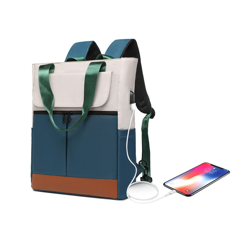 Laptop Backpack with USB Charging Port Travel Daypack Tote Bag - Green