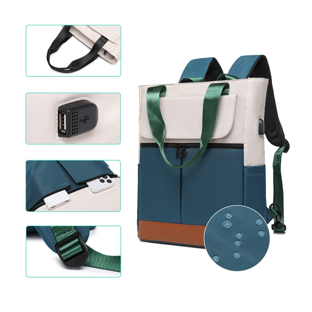 Laptop Backpack with USB Charging Port Travel Daypack Tote Bag - Green