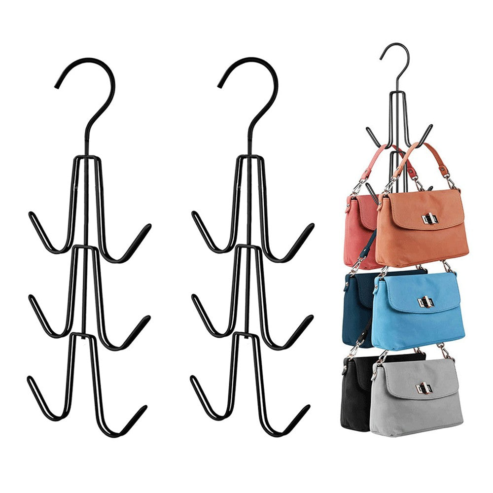 2Pcs Purse Hanger Bag Organizer for Closet Metal Handbag Storage Rack - Black