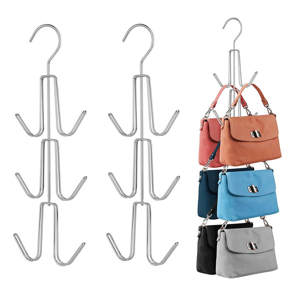 2Pcs Purse Hanger Bag Organizer for Closet Metal Handbag Storage Rack - Silver