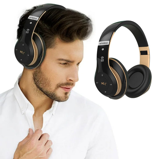 Wireless Bluetooth 5.0 Headphones Over Ear Headset with Audio Cable - Black