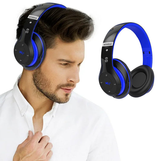Wireless Bluetooth 5.0 Headphones Over Ear Headset with Audio Cable - Blue