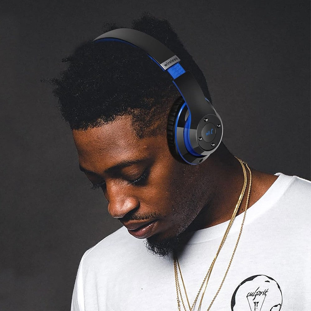 Wireless Bluetooth 5.0 Headphones Over Ear Headset with Audio Cable - Blue