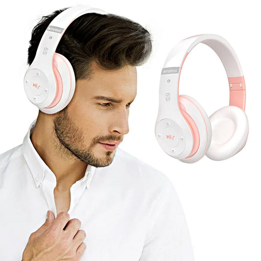 Wireless Bluetooth 5.0 Headphones Over Ear Headset with Audio Cable - Pink