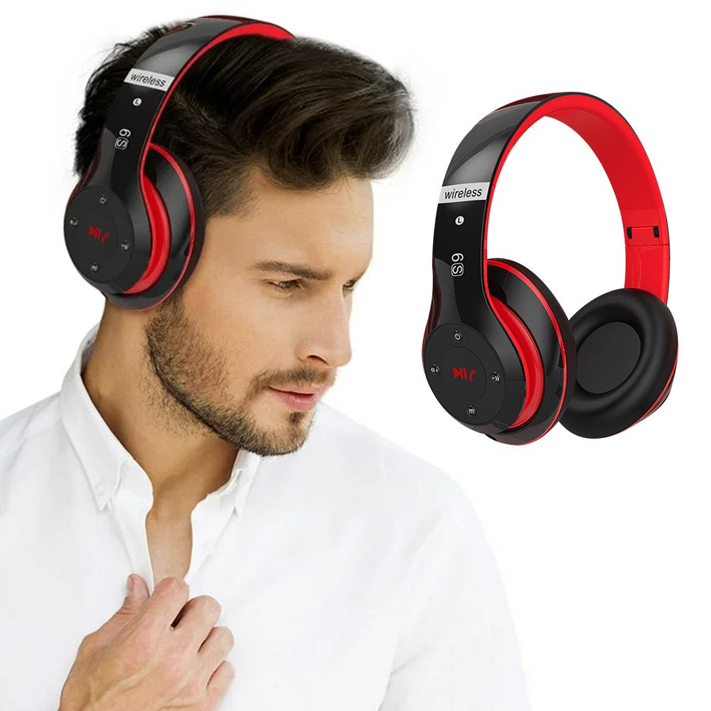 Wireless Bluetooth 5.0 Headphones Over Ear Headset with Audio Cable - Red