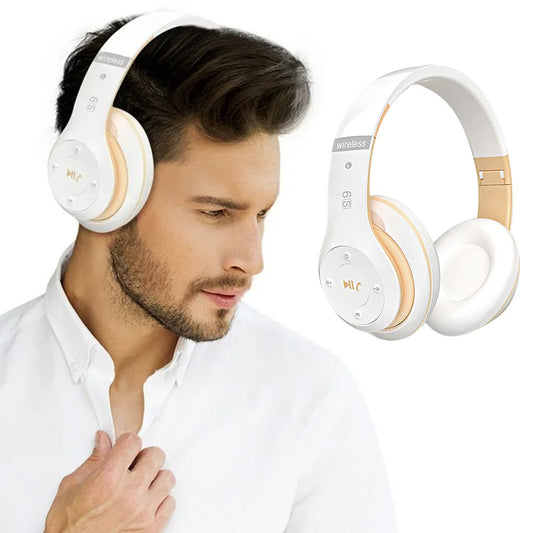 Wireless Bluetooth 5.0 Headphones Over Ear Headset with Audio Cable - White