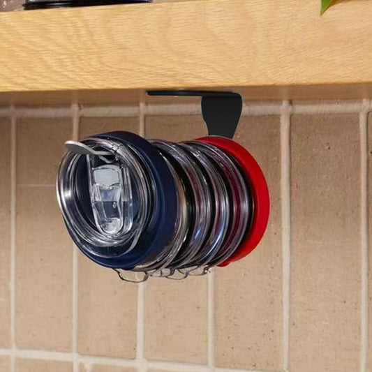 1Pc Tumbler Lid Organizer Holder Self-Adhesive Tumbler Lid Storage Hook - Black