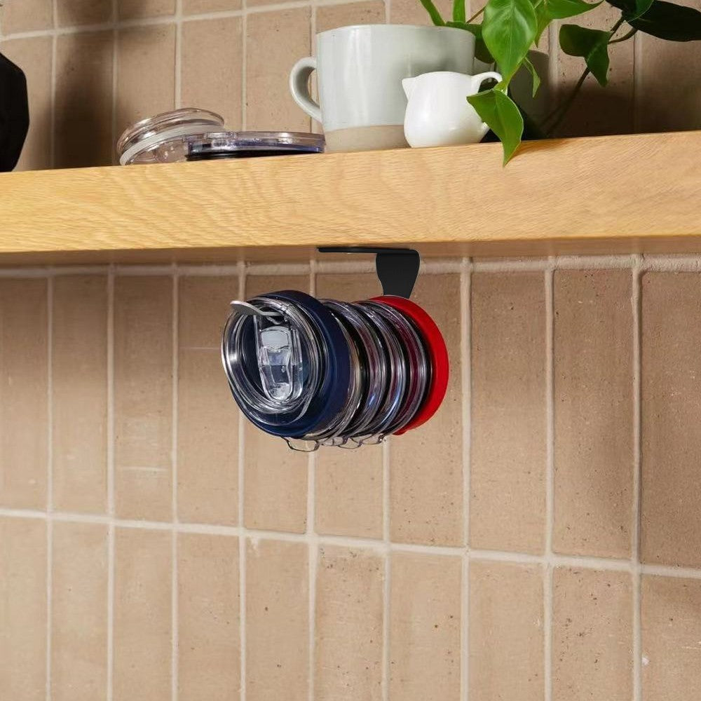 1Pc Tumbler Lid Organizer Holder Self-Adhesive Tumbler Lid Storage Hook - Black