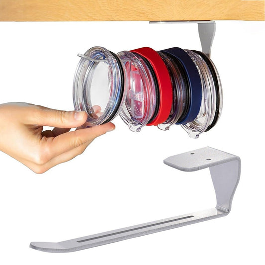 1Pc Tumbler Lid Organizer Holder Self-Adhesive Tumbler Lid Storage Hook - Silver