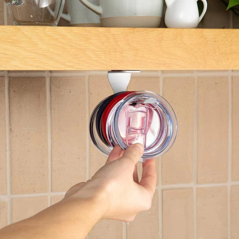 1Pc Tumbler Lid Organizer Holder Self-Adhesive Tumbler Lid Storage Hook - Silver